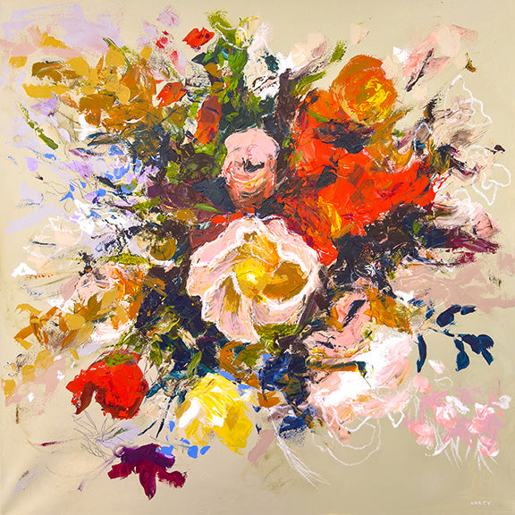 My Parisian Lunch | 36x36 | Abstract Floral Painting – Megan Carty