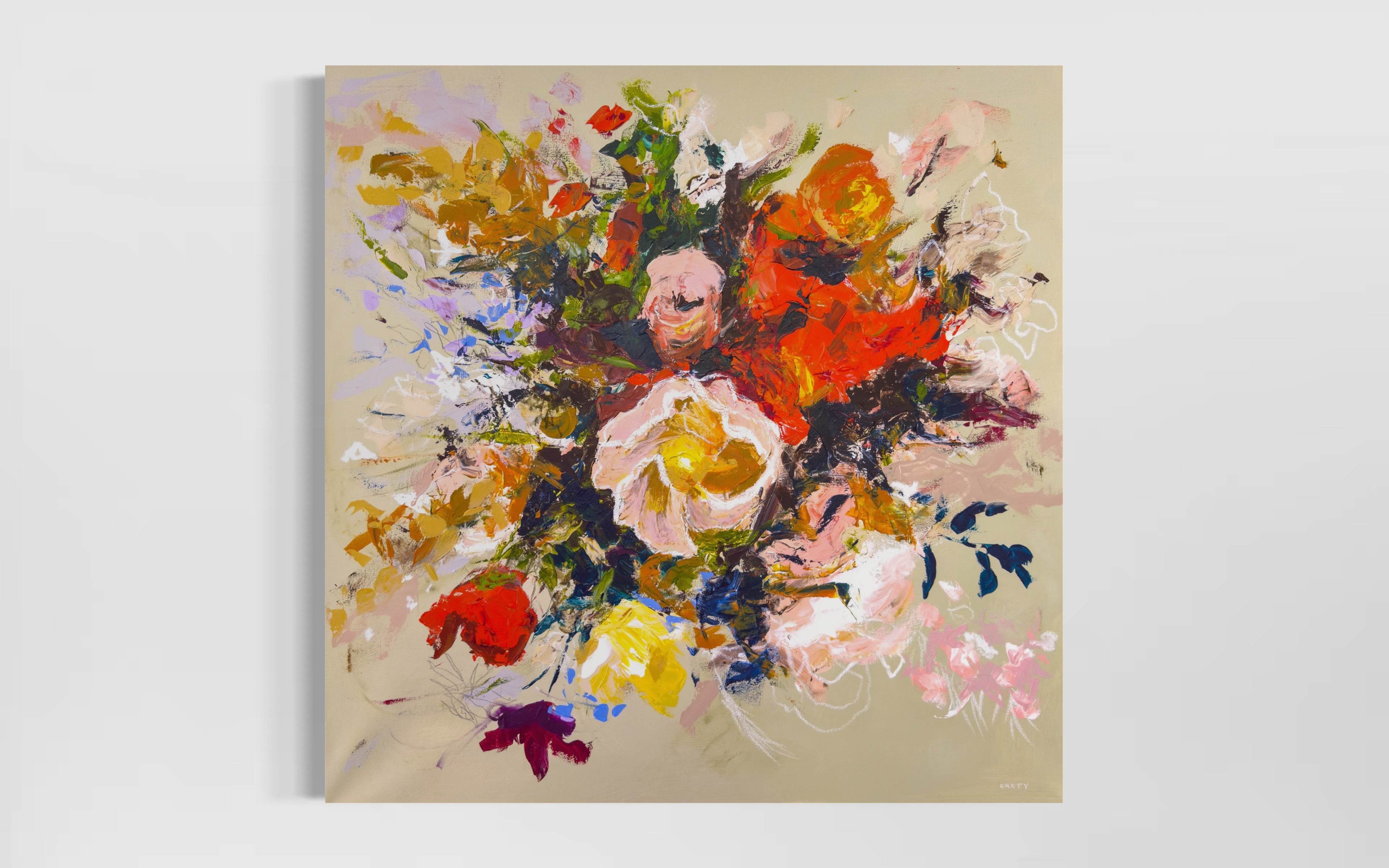 My Parisian Lunch | 36x36 | Abstract Floral Painting – Megan Carty