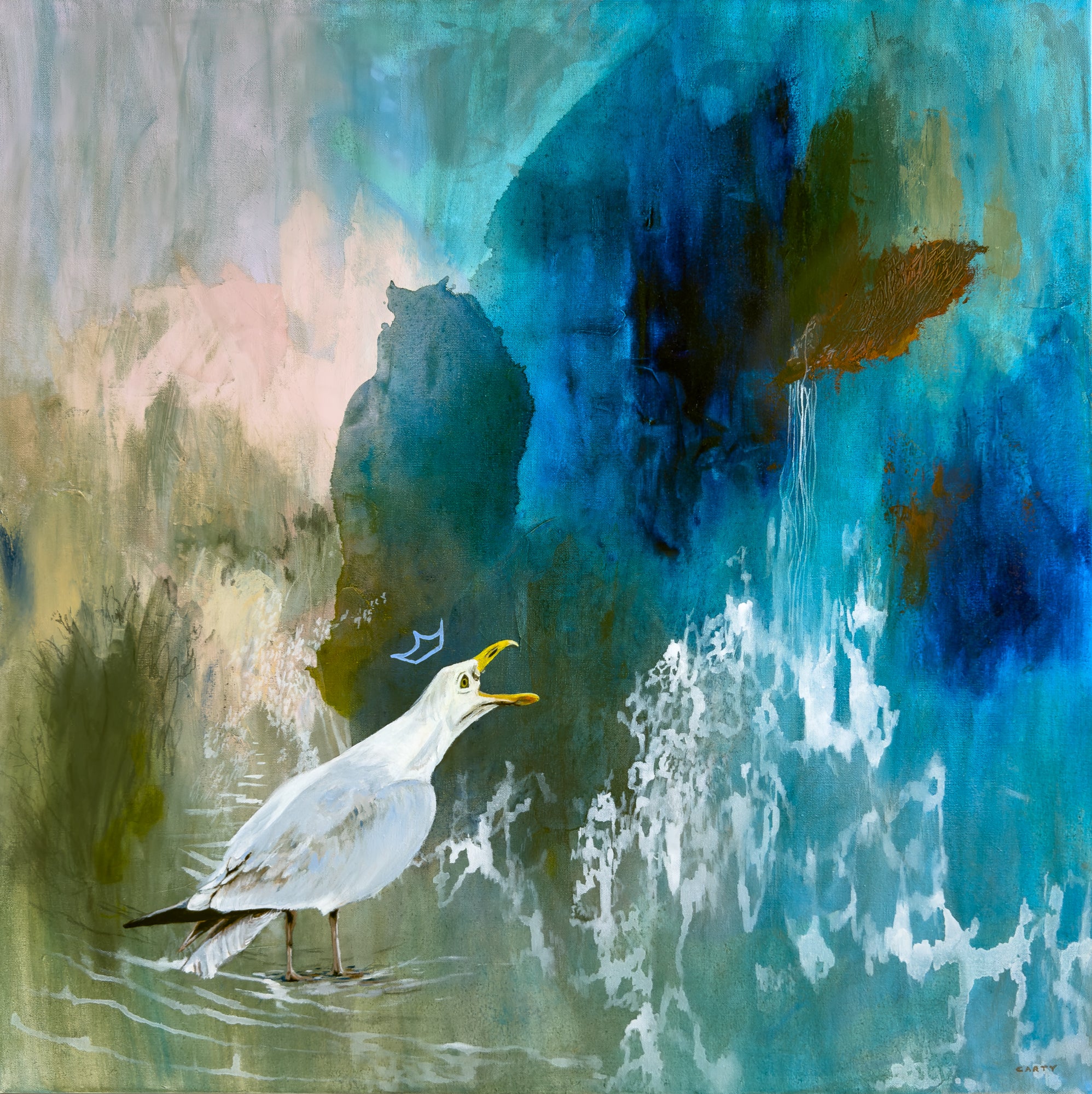 Brooke Screams Into the Void | 36x36 | Bird Painting – Megan Carty