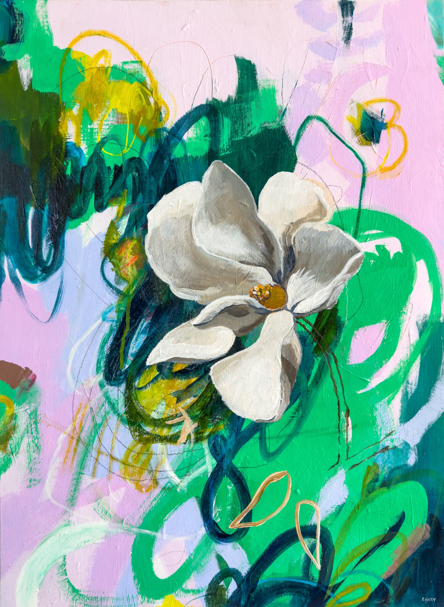 Carnival, abstract floral painting of magnolia, by Boston artist Megan Carty
