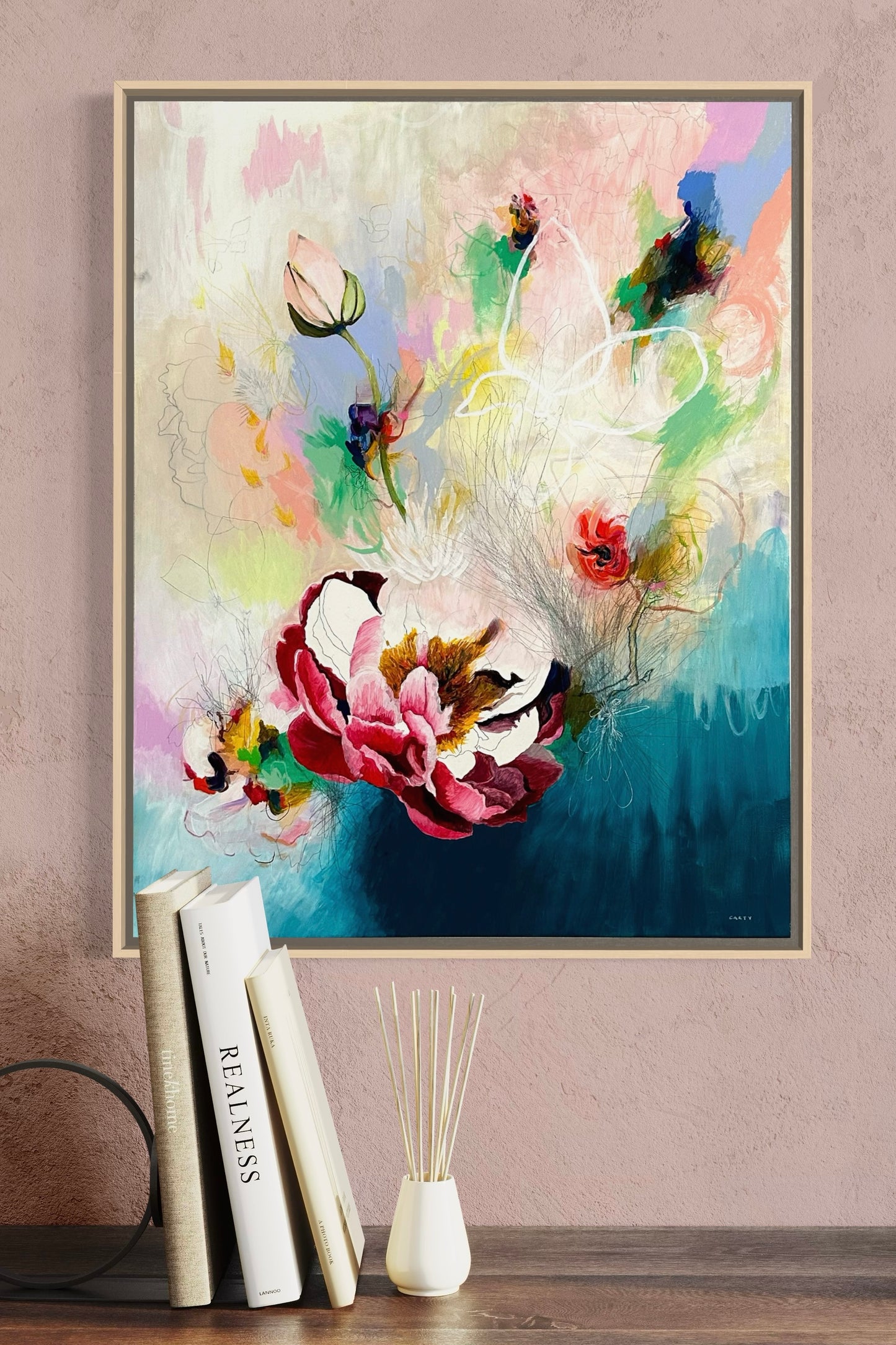 Peony abstract floral art by New England artist Megan Carty