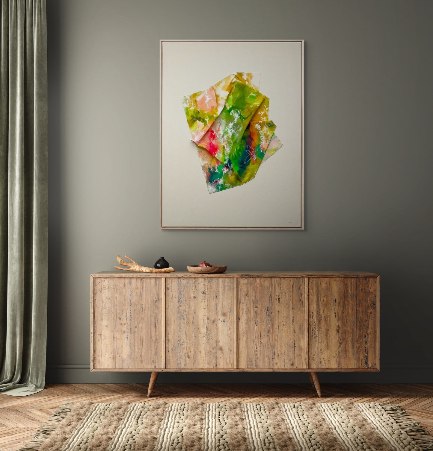 Sculptural abstract landscape painting inspired by the New England Landscape by Boston artist Megan Carty. Minimalist sleek art for chic spaces and Scandinavian style decor.