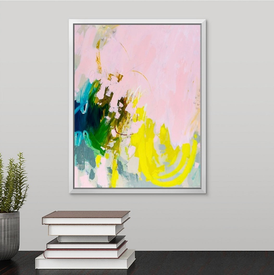 Intuitive pink abstract painting by Boston area artist Megan Carty.