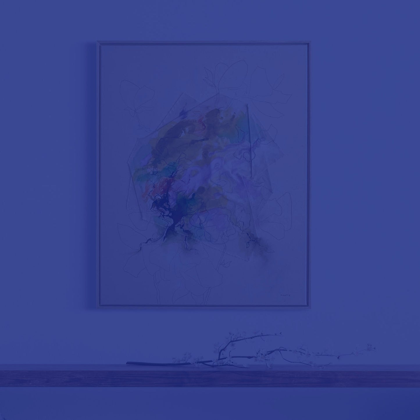 Abstract painting in a frame on a wall by Megan Carty