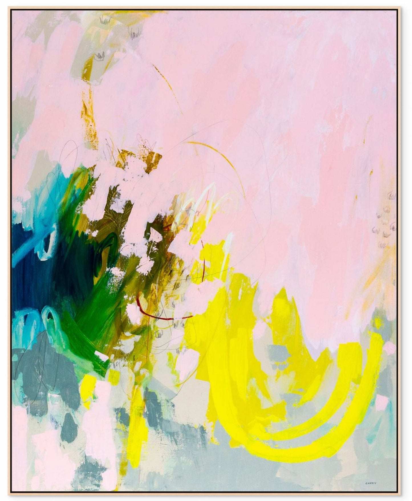 Intuitive pink abstract painting by Boston area artist Megan Carty.