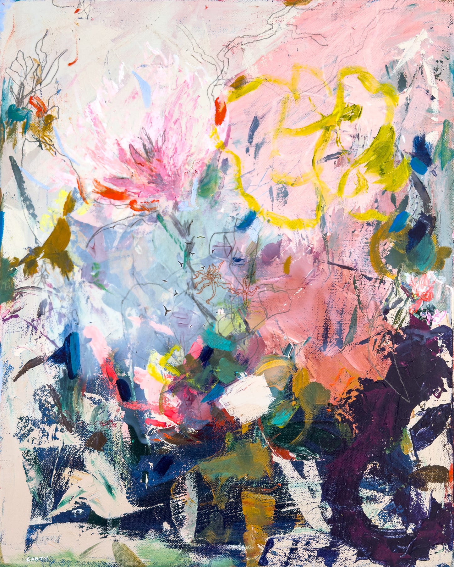 pink floral Abstract painting by Boston artist Megan Carty