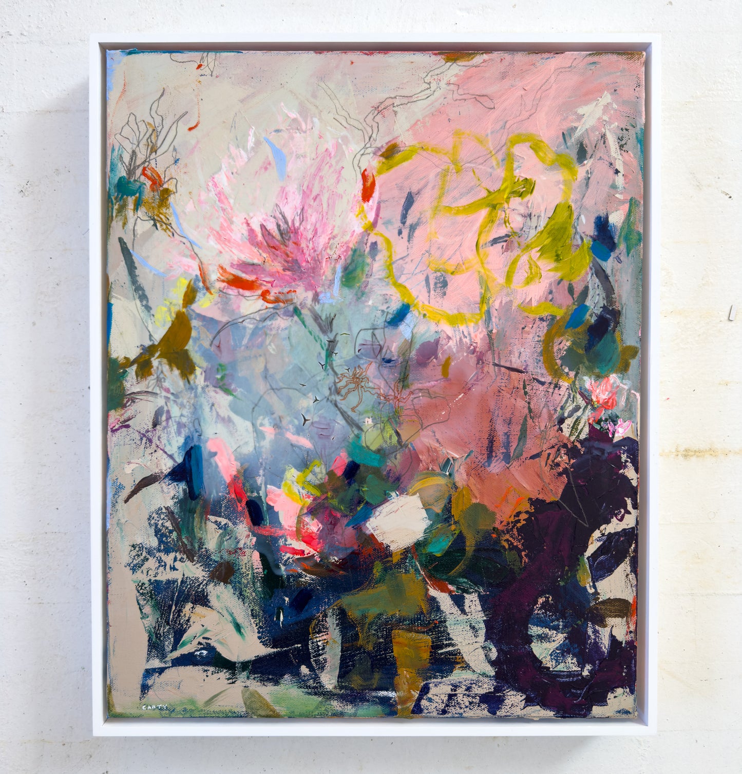 pink floral Abstract painting by Boston artist Megan Carty wall