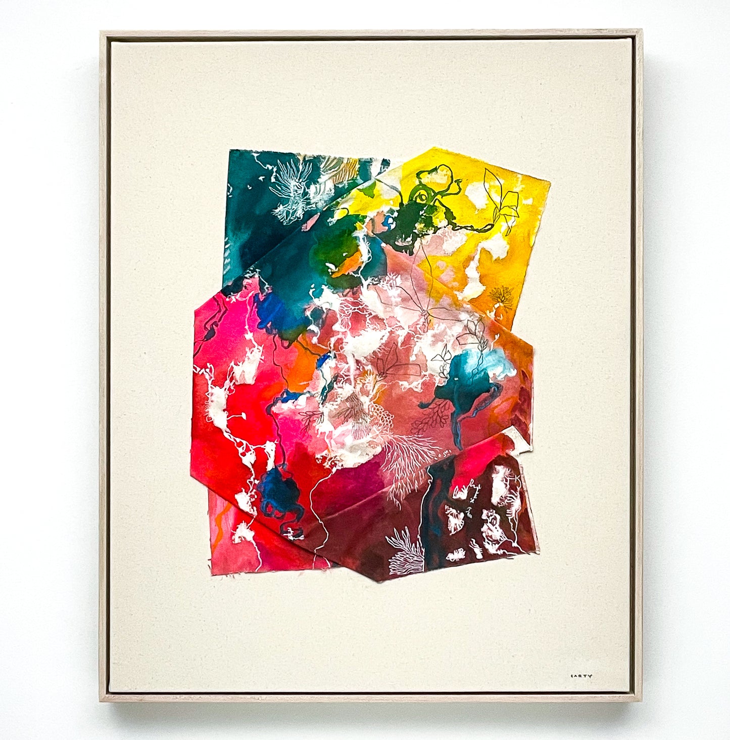 chic minimalist sculptural and warm colorful abstract landscape painting inspired by Maine by New England artist Megan Carty, perfect for Scandinavian decor